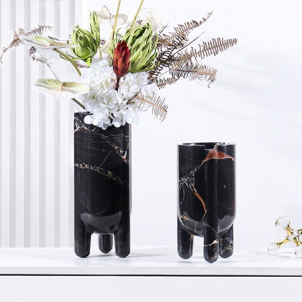 Jarrón Decorativo Hidropónico de Mármol con Planta Verde