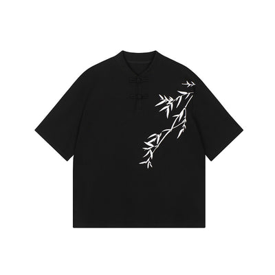 Camisa de Manga Corta con Bordado de Hojas de Bambú para Hombre - Image 5