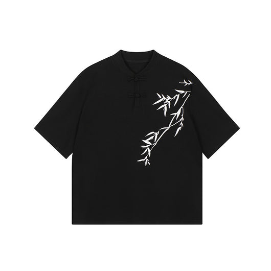 Camisa de Manga Corta con Bordado de Hojas de Bambú para Hombre - Image 5