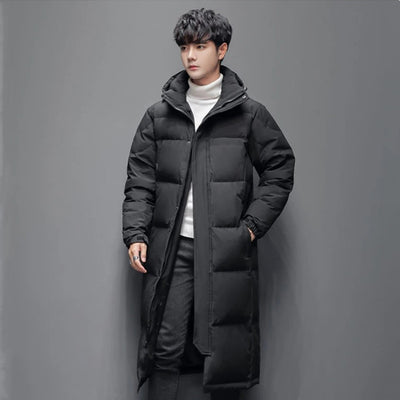 Abrigo Largo de Plumón de Pato Blanco con Capucha para Hombre - Image 6