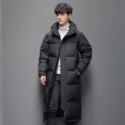 Abrigo Largo de Plumón de Pato Blanco con Capucha para Hombre - Image 6