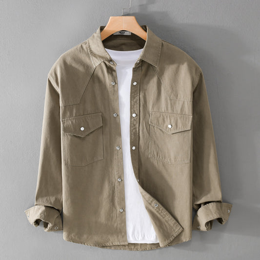 Camisa Suelta Retro de Hombre en Colores Sólidos - Image 2