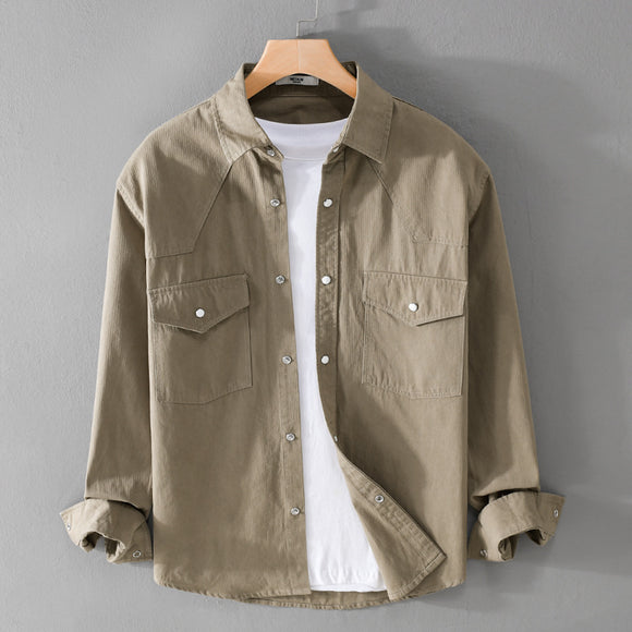 Camisa Suelta Retro de Hombre en Colores Sólidos