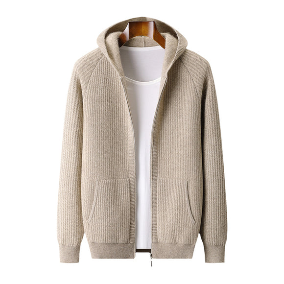 Cardigan con Capucha de Lana Gruesa para Hombre - Corte Holgado y Casual