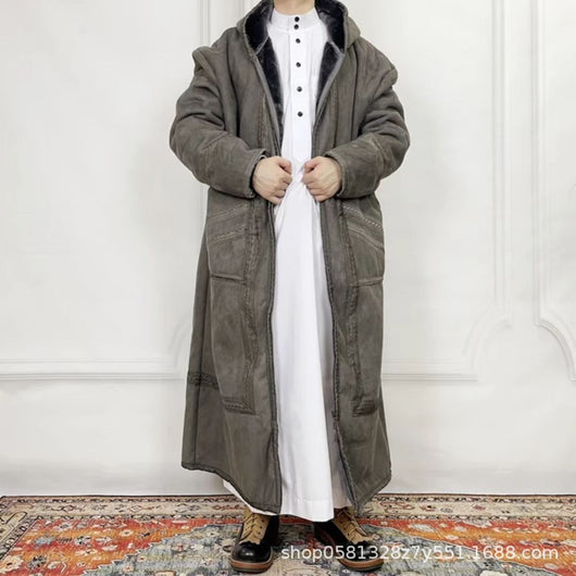 Bata de Ante Sintético para Hombre con Capucha y Bolsillos - Abrigo Invierno - Image 6