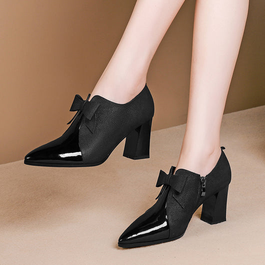 Zapatos de Tacón Alto Punta Fina con Moño y Talón Grueso - Image 3