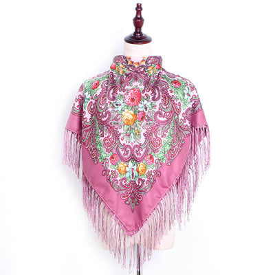 Pañuelo Cuadrado de Algodón y Lino con Flecos Estampado