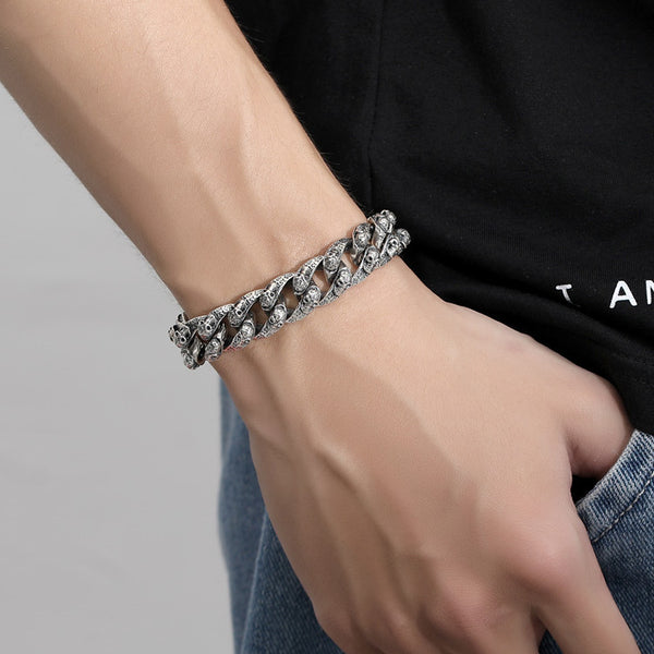 Pulsera de Plata Esterlina con Calavera Vintage para Hombre