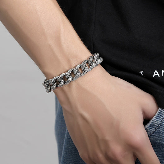 Pulsera de Plata Esterlina con Calavera Vintage para Hombre