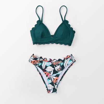 Bikini Estampado Floral Verde con Bordes Ondulados - Image 12