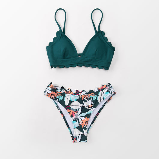 Bikini Estampado Floral Verde con Bordes Ondulados - Image 12