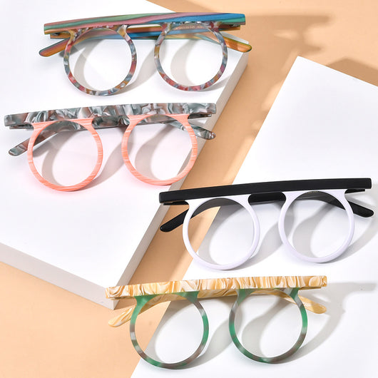 Lentes Marco Redondo Patchwork Multicolor con Cristales Esmerilados