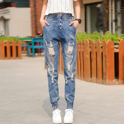 Jeans Sueltos de Cintura Alta con Cordón para Mujer - Image 7