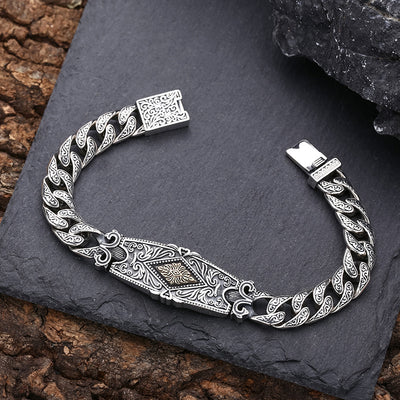 Pulsera de Plata Esterlina Patrón Hierba Tang Tipo Grueso para Hombre - Image 7