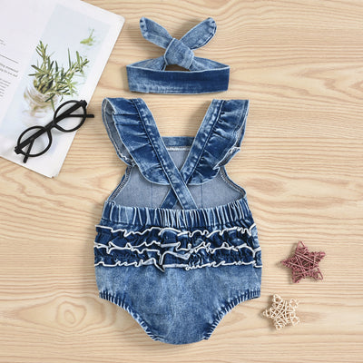 Conjunto de Dos Piezas: Peto Denim con Estampado Arcoíris y Pañoleta para Bebé Niña - Image 3