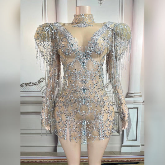Vestido de Noche con Cadena de Diamantes Completos para Dama