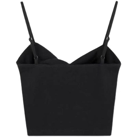 Blusa Cropped Plisada Negra Estilo Francés para Mujer