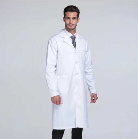 Bata Médica Blanca de Algodón con Mangas Largas