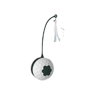 Electric cat toy with a white golf ball-textured base, a dark green flexible arm, and a white feather attachment. - Image 11