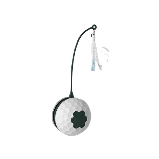 Electric cat toy with a white golf ball-textured base, a dark green flexible arm, and a white feather attachment. - Image 11