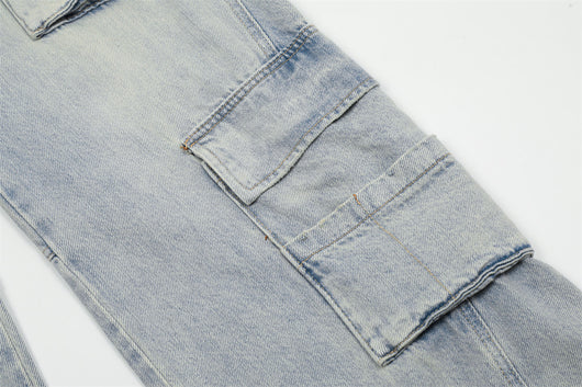 Overol Denim Claro para Hombre con Múltiples Bolsillos y Corte Recto Ancho - Image 18