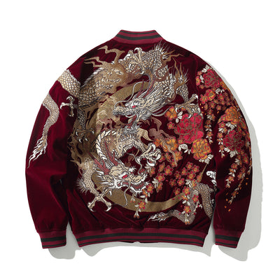 Chaqueta Beisbolera Hombre con Bordado de Dragones y Perla - Image 2