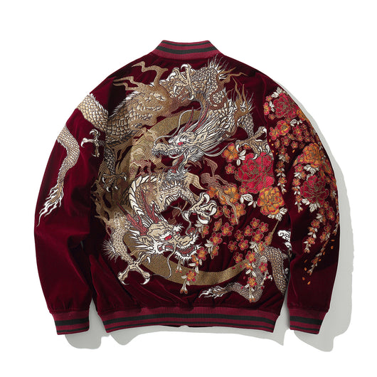 Chaqueta Beisbolera Hombre con Bordado de Dragones y Perla - Image 2