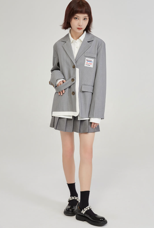 Blazer Gris Universitario para Mujer con Detalles de Contraste - Diseño Casual Sofisticado - Image 14