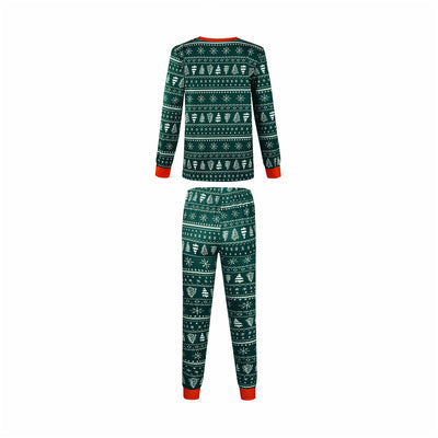 Red and white Christmas print one-piece pajama suit with moose, snowflake, and Christmas tree patterns. - Image 21