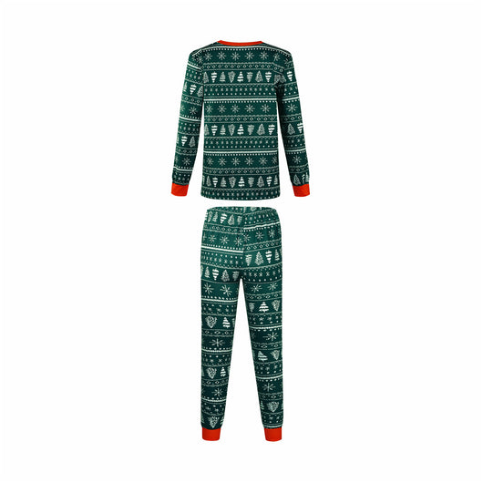 Red and white Christmas print one-piece pajama suit with reindeer, Christmas trees, and snowflakes. - Image 15