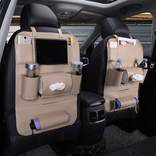 Organizador de Asiento Trasero de Cuero con Bolsas Plegables - Image 6