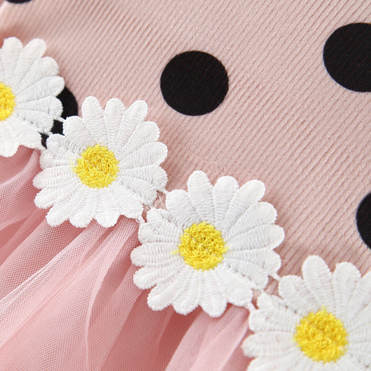 Vestido Princesa Niña Manga Larga con Lunares y Malla Floral - Image 11