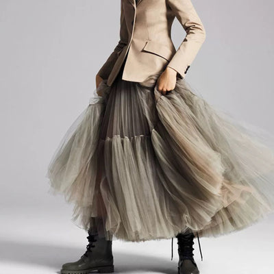 Falda Maxi de Tul Negro con Vuelo Amplio - Diseño Elegante para Primavera