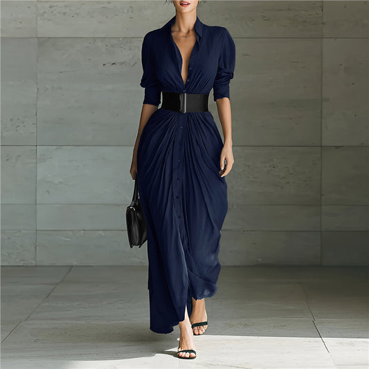 Vestido Camisero Elegante con Solapa y Cinturón - Image 2