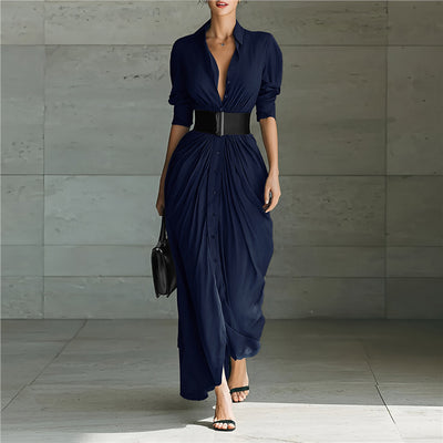 Vestido Camisero Elegante con Solapa y Cinturón - Image 2