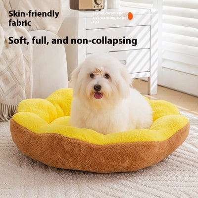 Cama Nido Redonda de Felpa Gruesa y Cálida para Mascotas con Cojín Desmontable y Lavable