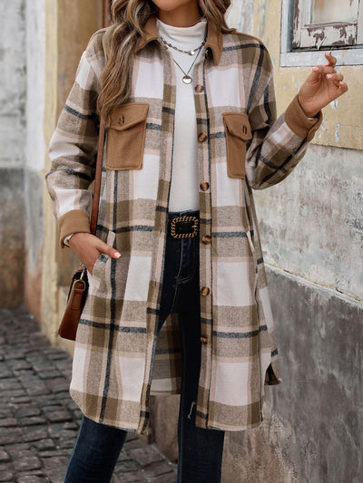 Abrigo Largo de Cuadros Cepillado con Bolsillos - Chaqueta de Invierno para Mujer - Image 9