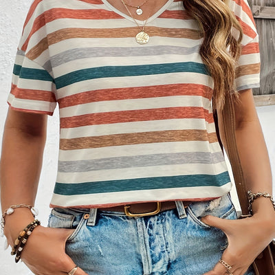 Blusa Casual a Rayas con Cuello en V y Manga Corta - Image 13