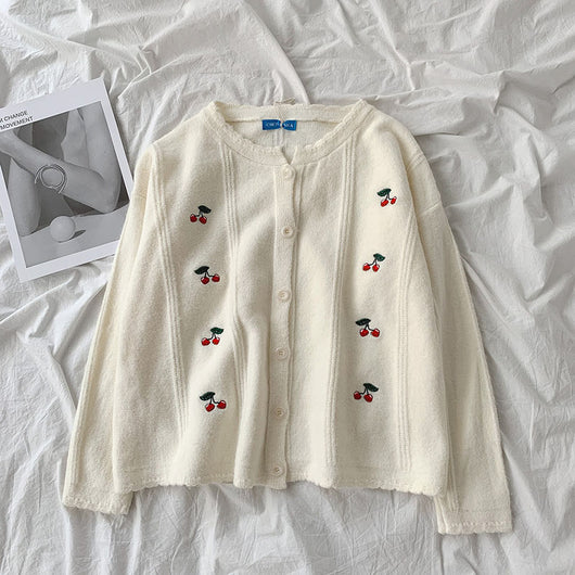 Cardigan Tejido Escolar Coreano Cuello Redondo Manga Larga Versátil - Image 7