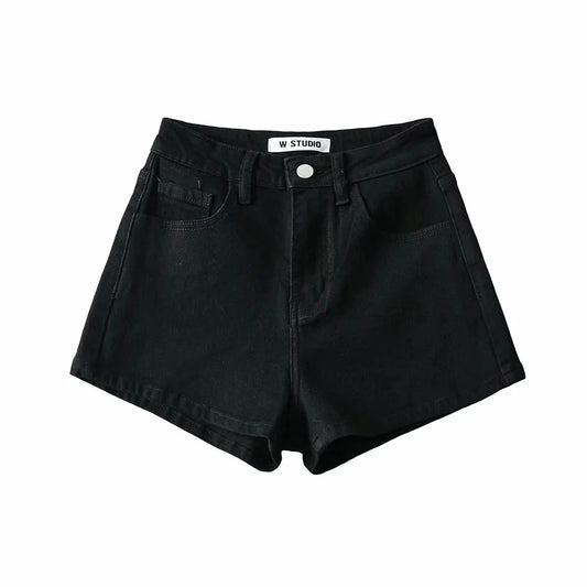 Shorts de Mezclilla Cintura Alta Básicos Elásticos con Textura Acanalada - Image 2