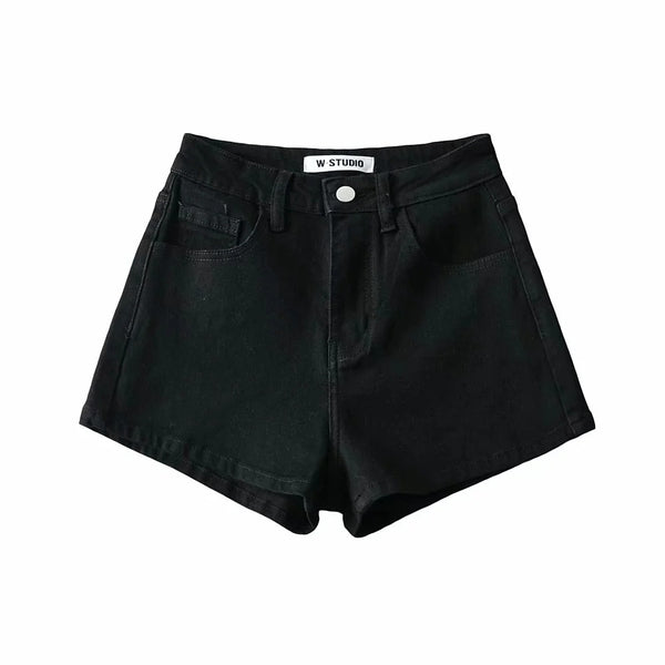Shorts de Mezclilla Cintura Alta Básicos Elásticos con Textura Acanalada