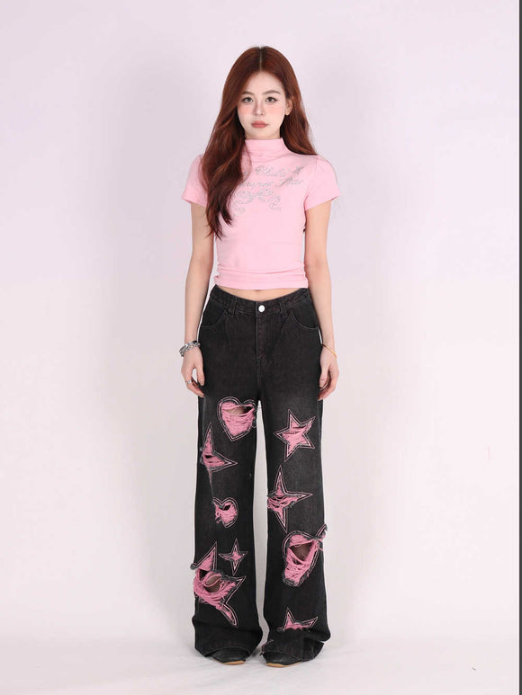 Calça Jeans Reta Vintage Destroyed Love