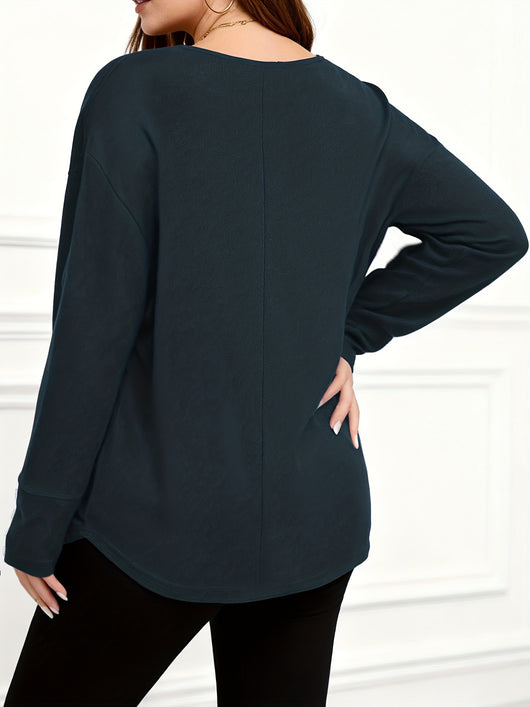 Blusa Casual Talla Grande Manga Larga Color Sólido - Image 15