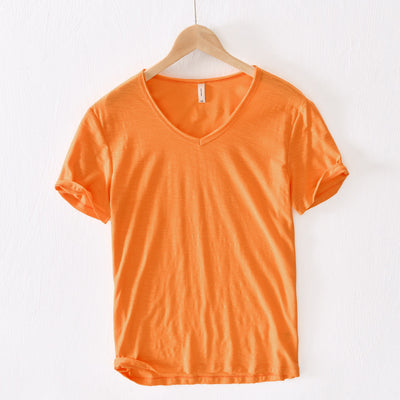 Camiseta Hombre Algodón Lino Manga Corta Cuello V Transpirable Blanca - Image 10