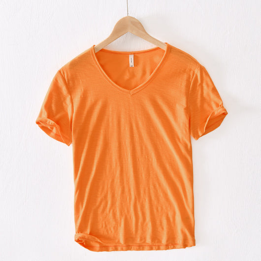 Camiseta Hombre Algodón Lino Manga Corta Cuello V Transpirable Blanca - Image 10