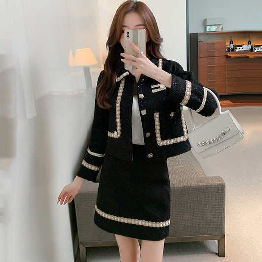 Conjunto Elegante de Tweed: Chaqueta Corta Lentejuelas y Falda - Image 2