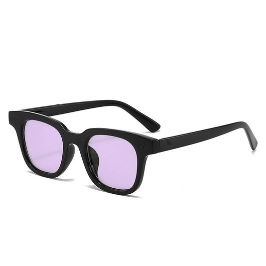Black frame square sunglasses with light blue lenses, angled on a white background. - Image 8