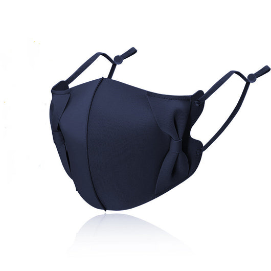 Light blue ice silk face mask with decorative bows on the sides and adjustable ear loops, shown on a white background. - Image 3