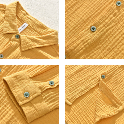 Camisa Manga Larga Algodón Puro Color Sólido para Hombre - Image 3