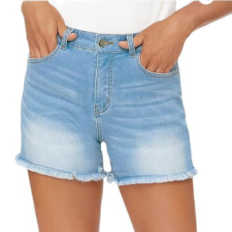 Shorts Denim Talle Alto Ajustado con Flecos - Versátil para Mujer - Image 6